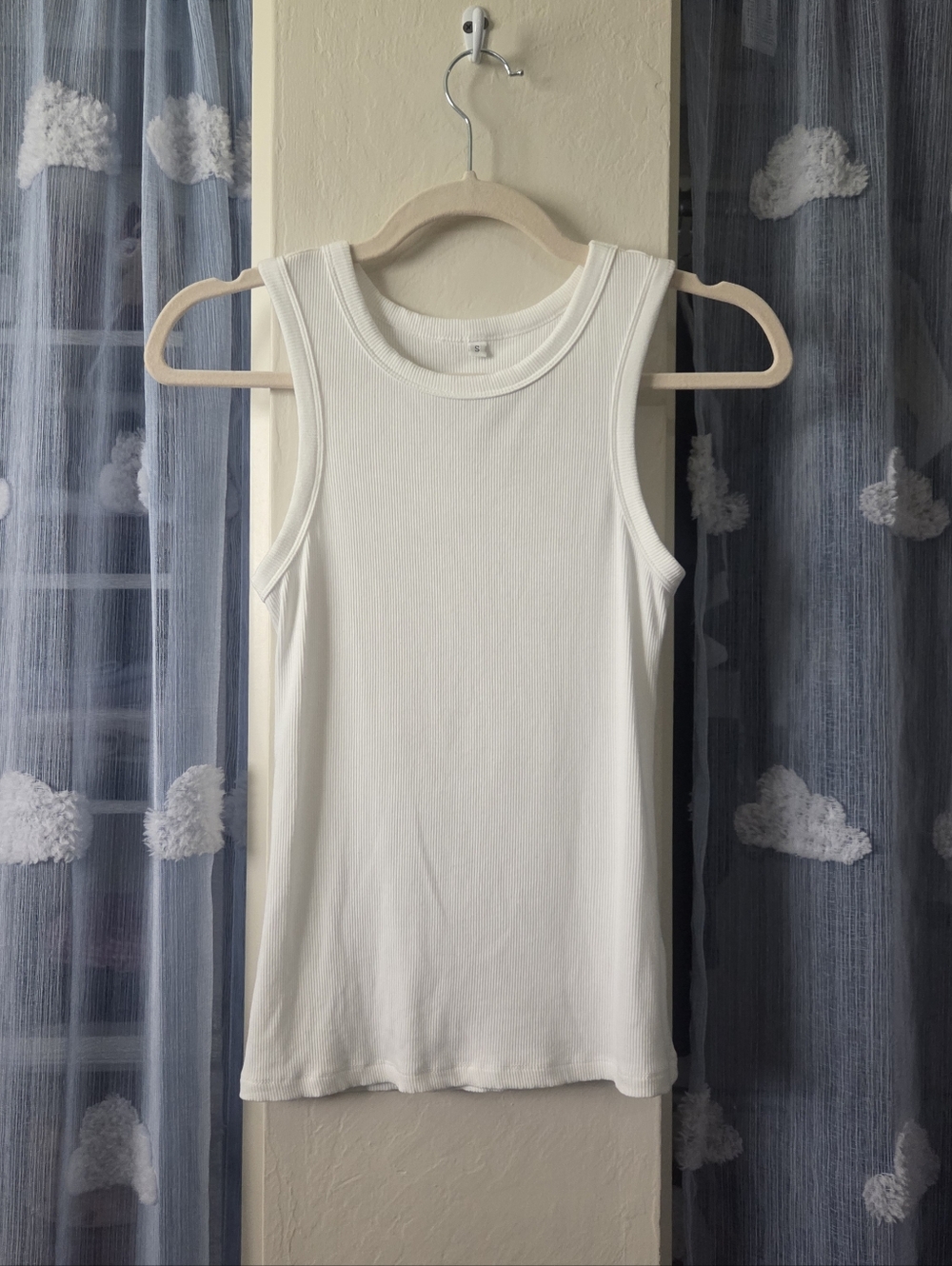 White Ribbed Racer Style Tank Top